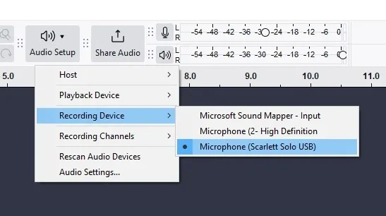 Audacity: Selecting The Microphone Source