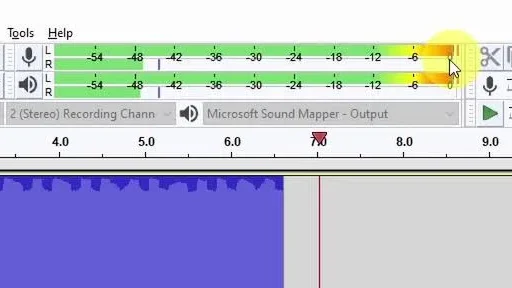 Check audio levels in audacity