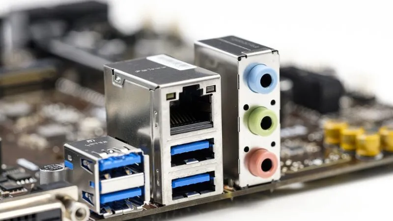 Audio connectors on a computer's motherboard